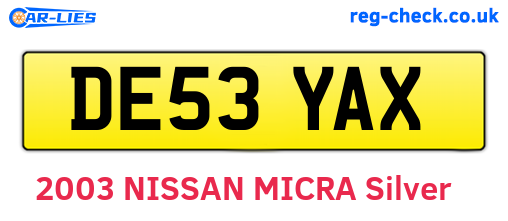 DE53YAX are the vehicle registration plates.