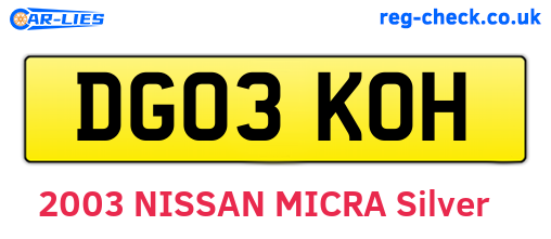 DG03KOH are the vehicle registration plates.