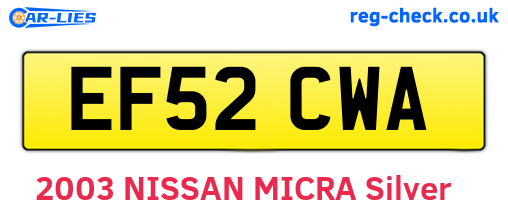 EF52CWA are the vehicle registration plates.
