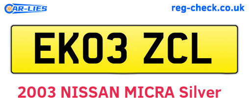 EK03ZCL are the vehicle registration plates.