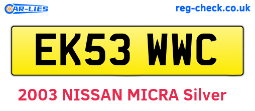 EK53WWC are the vehicle registration plates.