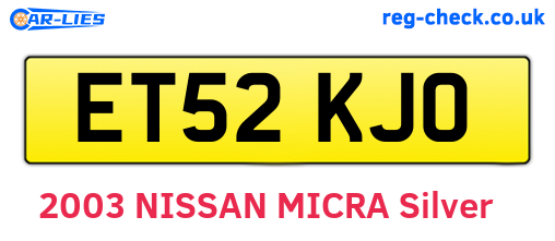 ET52KJO are the vehicle registration plates.