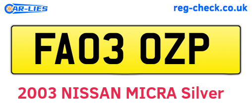 FA03OZP are the vehicle registration plates.