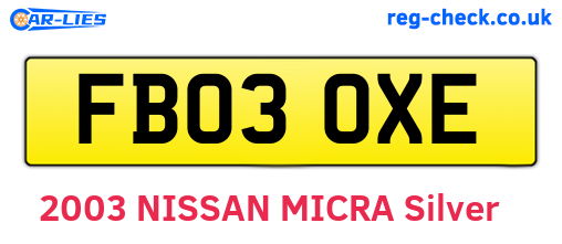 FB03OXE are the vehicle registration plates.