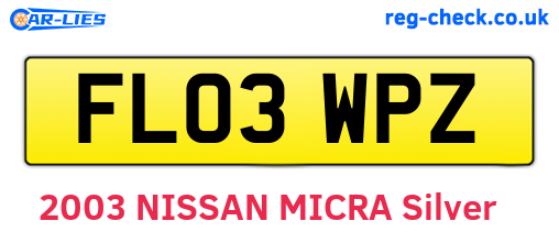 FL03WPZ are the vehicle registration plates.