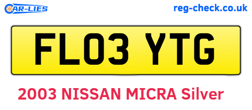 FL03YTG are the vehicle registration plates.