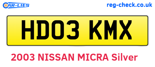 HD03KMX are the vehicle registration plates.