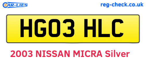 HG03HLC are the vehicle registration plates.