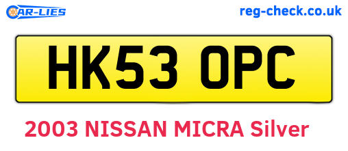 HK53OPC are the vehicle registration plates.