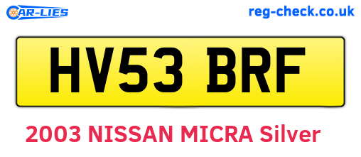 HV53BRF are the vehicle registration plates.