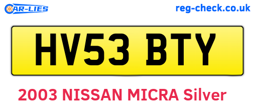 HV53BTY are the vehicle registration plates.
