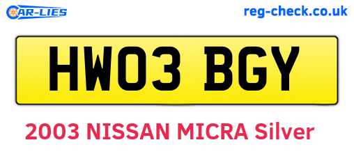 HW03BGY are the vehicle registration plates.