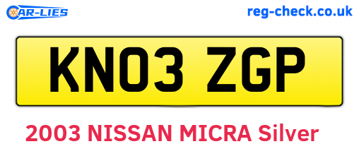 KN03ZGP are the vehicle registration plates.