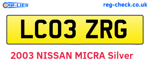 LC03ZRG are the vehicle registration plates.