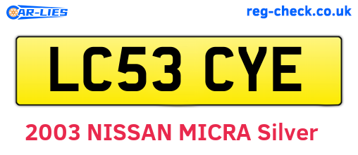 LC53CYE are the vehicle registration plates.