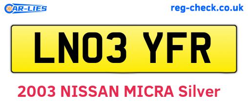 LN03YFR are the vehicle registration plates.
