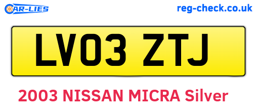 LV03ZTJ are the vehicle registration plates.