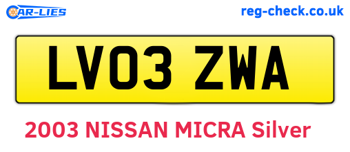 LV03ZWA are the vehicle registration plates.