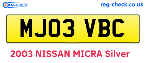 MJ03VBC are the vehicle registration plates.