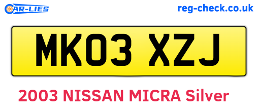 MK03XZJ are the vehicle registration plates.