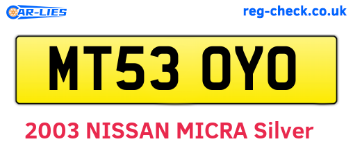 MT53OYO are the vehicle registration plates.