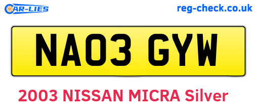 NA03GYW are the vehicle registration plates.