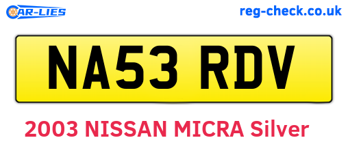 NA53RDV are the vehicle registration plates.