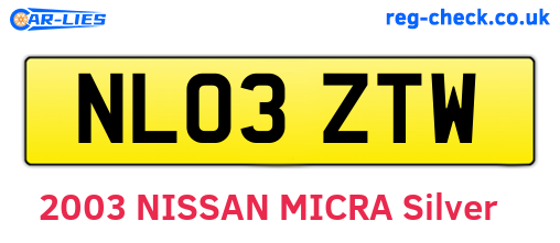 NL03ZTW are the vehicle registration plates.