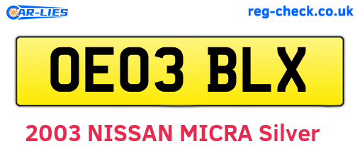 OE03BLX are the vehicle registration plates.