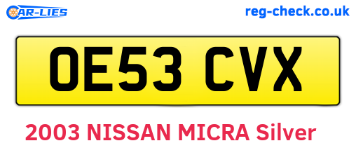 OE53CVX are the vehicle registration plates.