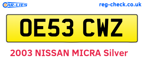 OE53CWZ are the vehicle registration plates.