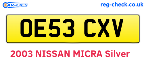 OE53CXV are the vehicle registration plates.