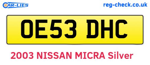OE53DHC are the vehicle registration plates.