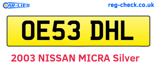 OE53DHL are the vehicle registration plates.