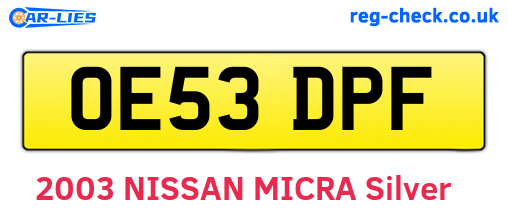 OE53DPF are the vehicle registration plates.