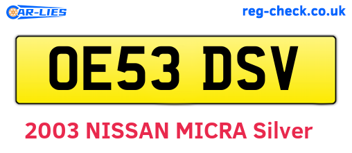 OE53DSV are the vehicle registration plates.