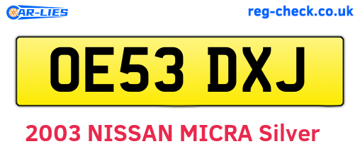 OE53DXJ are the vehicle registration plates.