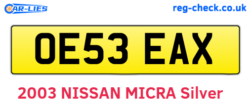 OE53EAX are the vehicle registration plates.