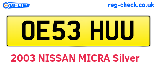 OE53HUU are the vehicle registration plates.