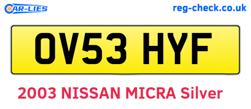 OV53HYF are the vehicle registration plates.