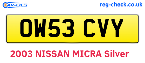 OW53CVY are the vehicle registration plates.