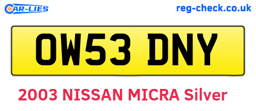 OW53DNY are the vehicle registration plates.