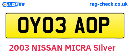 OY03AOP are the vehicle registration plates.