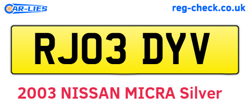 RJ03DYV are the vehicle registration plates.