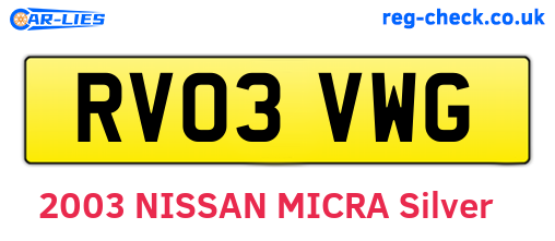 RV03VWG are the vehicle registration plates.