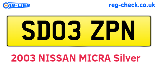 SD03ZPN are the vehicle registration plates.