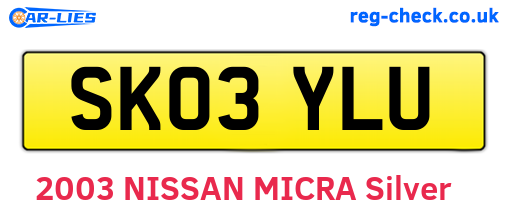 SK03YLU are the vehicle registration plates.