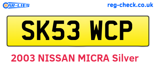 SK53WCP are the vehicle registration plates.