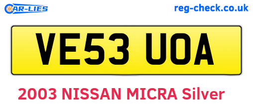 VE53UOA are the vehicle registration plates.