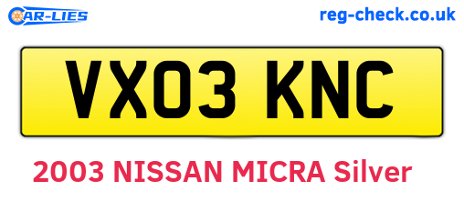 VX03KNC are the vehicle registration plates.